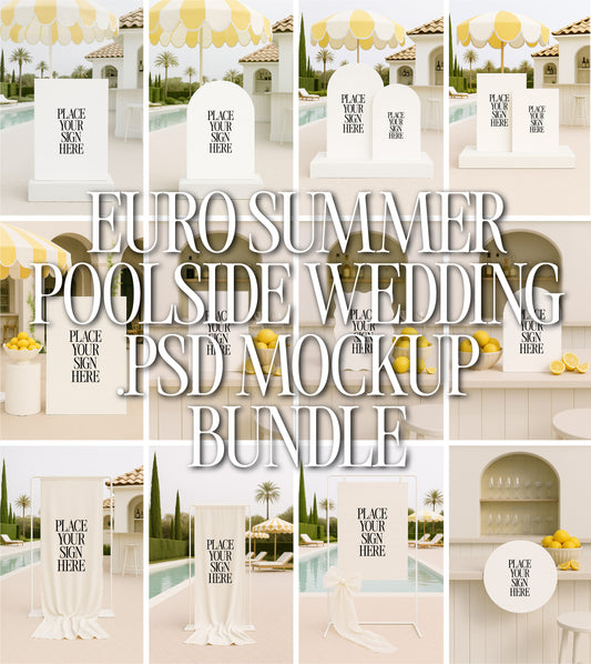 'Euro Summer Poolside' wedding signage mockup bundle