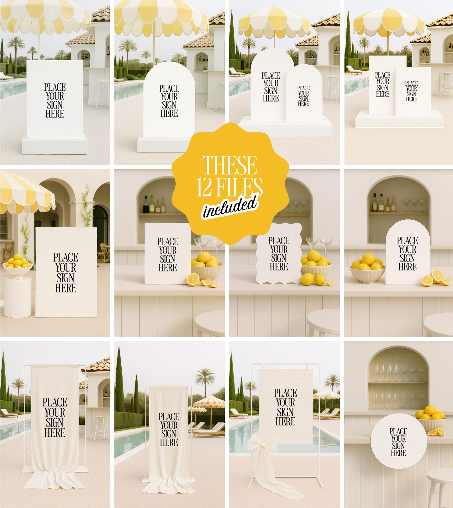 'Euro Summer Poolside' wedding signage mockup bundle