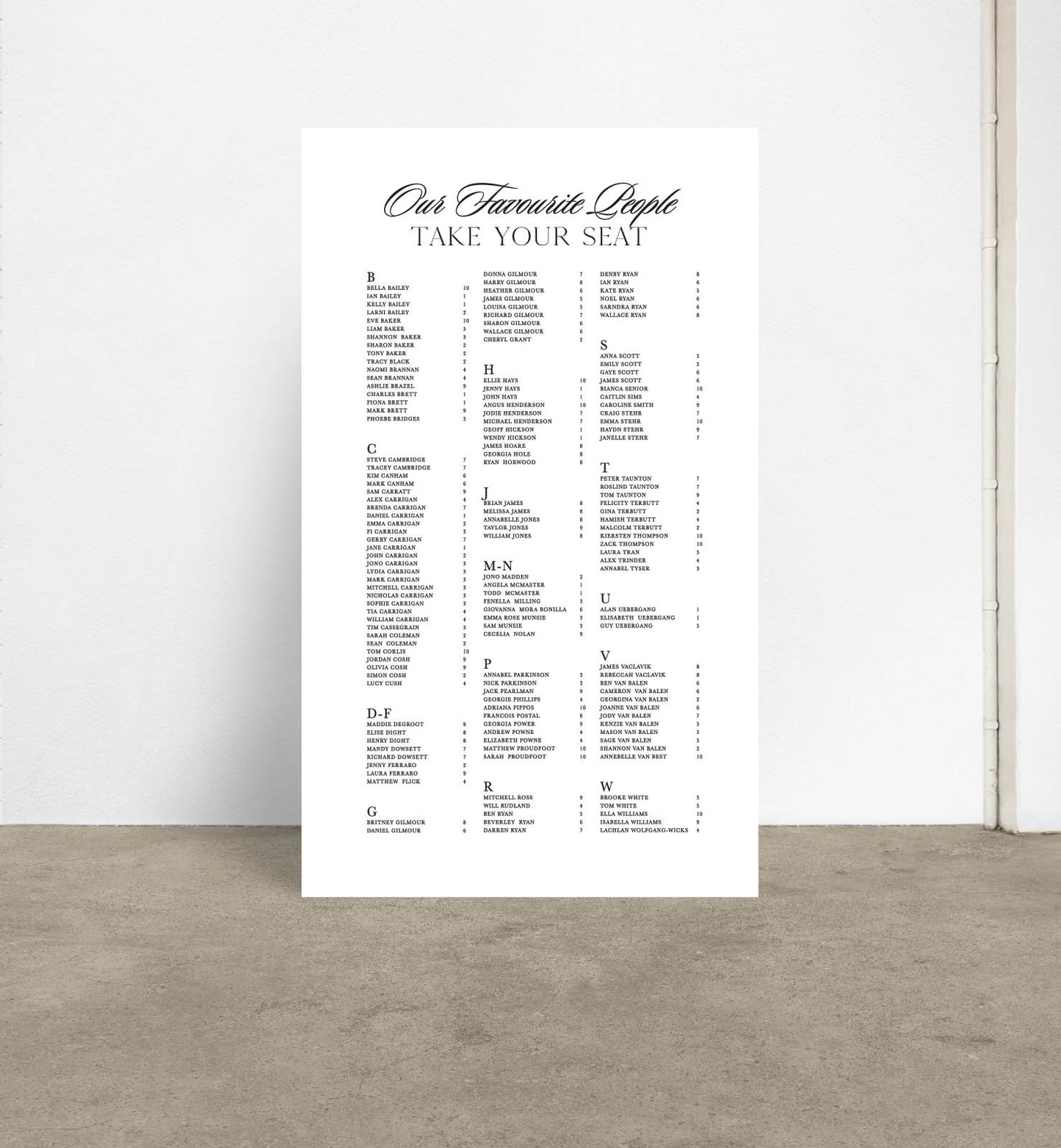 Heirloom Seating Chart