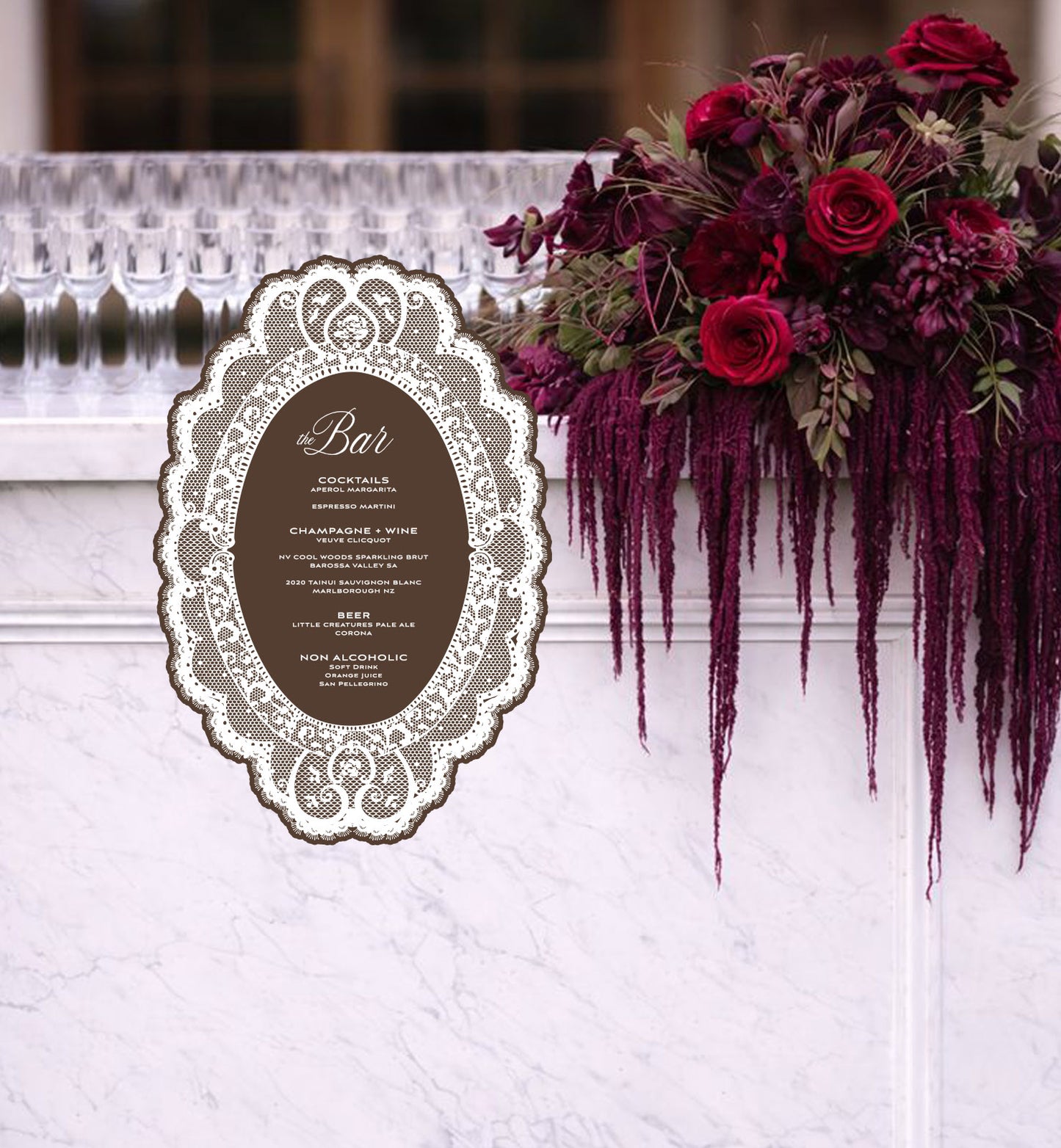 Vintage Lace Hanging Bar Sign