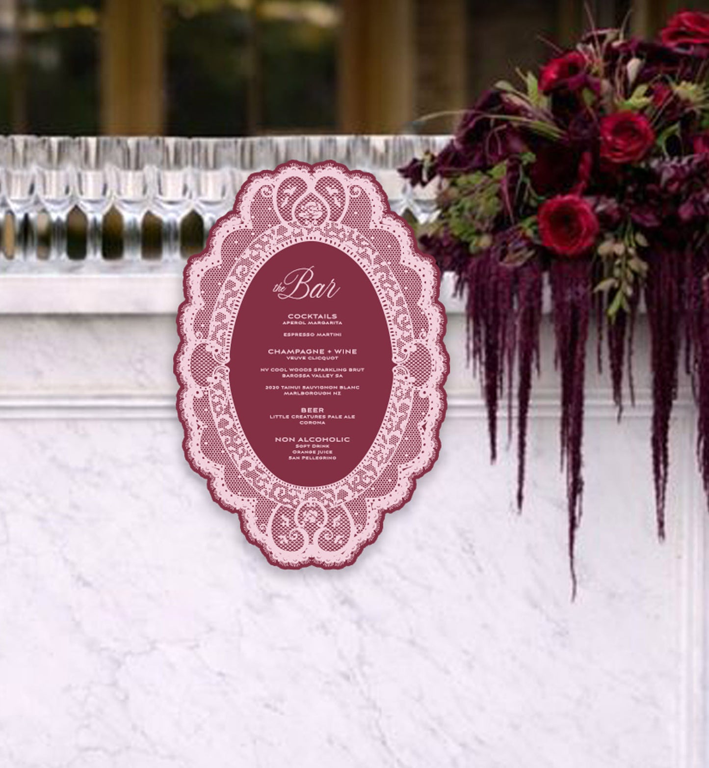 Vintage Lace Hanging Bar Sign
