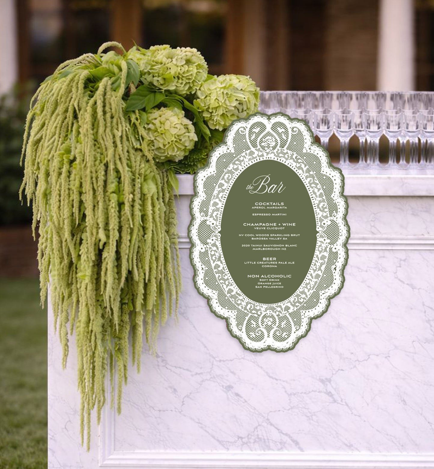 Vintage Lace Hanging Bar Sign